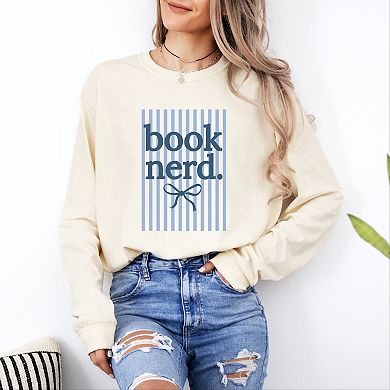 Blue Book Nerd Stripes - Women's Garment Dyed Long Sleeve Graphic T-Shirt