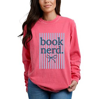 Blue Book Nerd Stripes - Women's Garment Dyed Long Sleeve Graphic T-Shirt