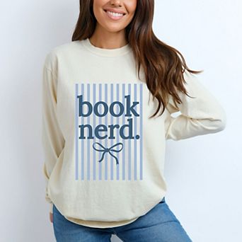 Blue Book Nerd Stripes - Women's Garment Dyed Long Sleeve Graphic T-Shirt