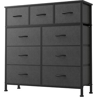 ZUQIETA Modern Grey 9-Drawer Dresser - Fabric Storage with Sturdy Metal Frame & Wood Top
