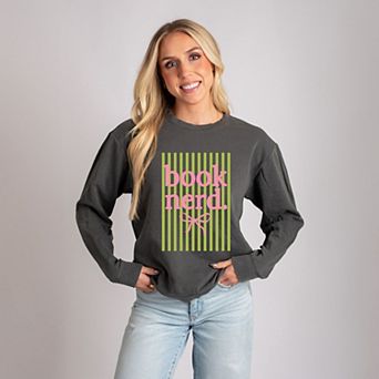 Green Book Nerd Stripes - Women's Garment Dyed Long Sleeve Graphic T-Shirt