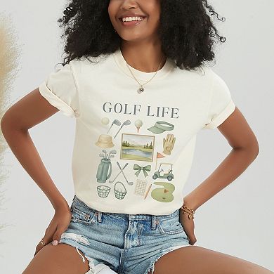 Golf Life Watercolor - Women's Garment Dyed Graphic T-Shirt