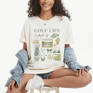 Golf Life Watercolor - Women's Garment Dyed Graphic T-Shirt