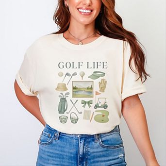 Golf Life Watercolor - Women's Garment Dyed Graphic T-Shirt