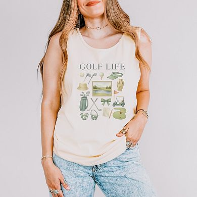 Golf Life Watercolor - Women's Garment Dyed Graphic Tank Top