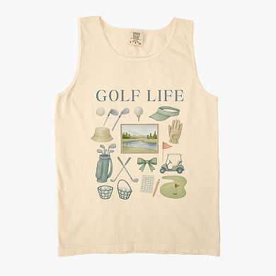 Golf Life Watercolor - Women's Garment Dyed Graphic Tank Top