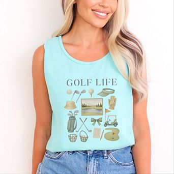 Golf Life Watercolor - Women's Garment Dyed Graphic Tank Top