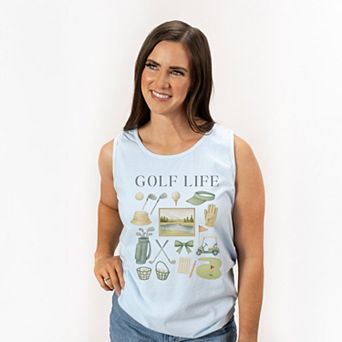 Golf Life Watercolor - Women's Garment Dyed Graphic Tank Top