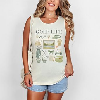 Golf Life Watercolor - Women's Garment Dyed Graphic Tank Top