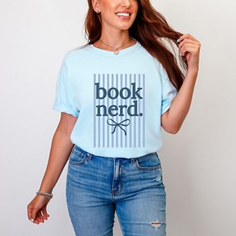 Blue Book Nerd Stripes - Women's Garment Dyed Graphic T-Shirt