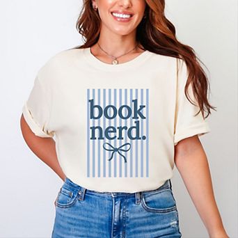 Blue Book Nerd Stripes - Women's Garment Dyed Graphic T-Shirt