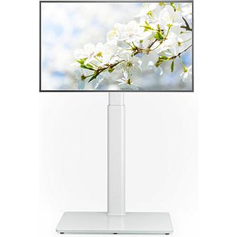 ZUQIETA 70° Swivel Floor TV Stand - 9 Height Adjustments for 27-65” TVs, Space Saving White