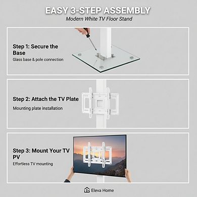 ZUQIETA 70° Swivel Floor TV Stand - 9 Height Adjustments for 27-65” TVs, Space Saving White