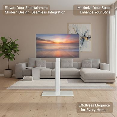 ZUQIETA 70° Swivel Floor TV Stand - 9 Height Adjustments for 27-65” TVs, Space Saving White