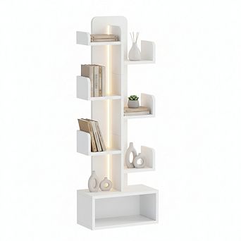 ZUQIETA 6 tier Bookcase with LED Lights, Classical Corner Shelf for Bedroom, Living Room Home Office
