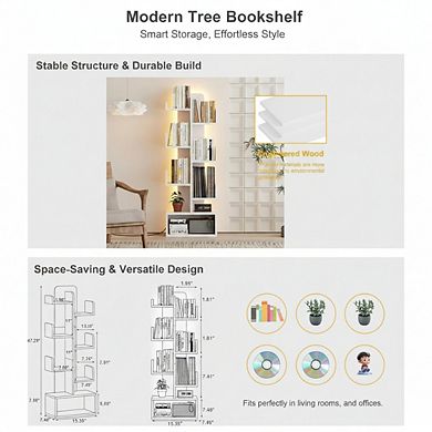 ZUQIETA 6-Tier Bookcase with LED Lights, Classical Corner Shelf for Bedroom, Living Room Home Office