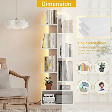 ZUQIETA 6-Tier Bookcase with LED Lights, Classical Corner Shelf for Bedroom, Living Room Home Office