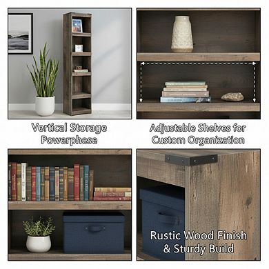 ZUQIETA Rustic Entertainment Center Bookcase with 3 Adjustable Shelves, Natural Brown