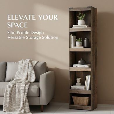 ZUQIETA Rustic Entertainment Center Bookcase with 3 Adjustable Shelves, Natural Brown