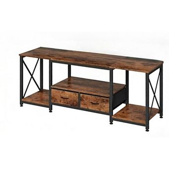 ZUQIETA TV Stand with Fabric Drawer-Industrial Entertainment Center with Open Shelves,Rustic Brown,5