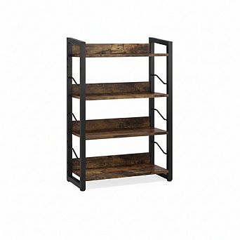 ZUQIETA 3 tier Industrial Bookcase with Edge Protection, Narrow Storage Organizer for Bedroom Home