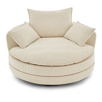Merax 360° Swivel Sofa Chair Accent Barrel Chair 57.5" Swivel Round Chair with Dual-layer Cushion