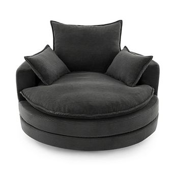 Merax 360° Swivel Sofa Chair Accent Barrel Chair 57.5" Swivel Round Chair with Dual-layer Cushion