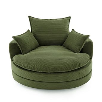 Merax 360° Swivel Sofa Chair Accent Barrel Chair 57.5" Swivel Round Chair with Dual-layer Cushion