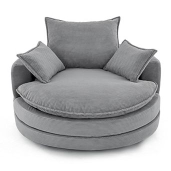 Merax 360° Swivel Sofa Chair Accent Barrel Chair 57.5" Swivel Round Chair with Dual-layer Cushion