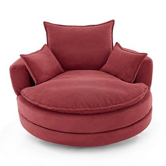 Merax 360° Swivel Sofa Chair Accent Barrel Chair 57.5" Swivel Round Chair with Dual-layer Cushion