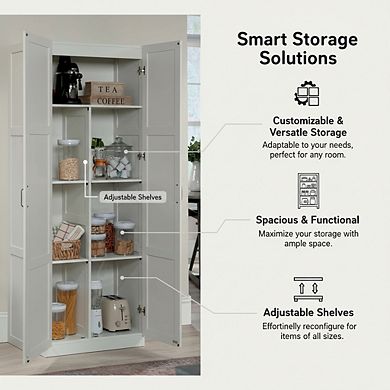 ZUQIETA White Pantry Storage Cabinet - Select Storage Organizer with Adjustable Shelves