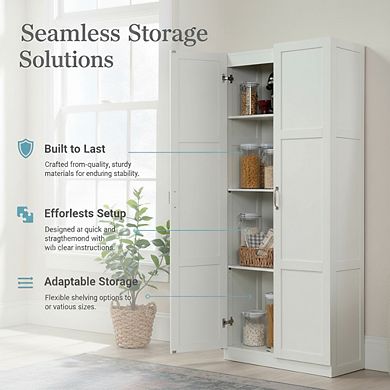 ZUQIETA White Pantry Storage Cabinet - Select Storage Organizer with Adjustable Shelves