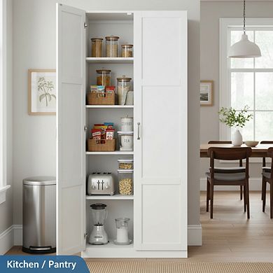 ZUQIETA White Pantry Storage Cabinet - Select Storage Organizer with Adjustable Shelves