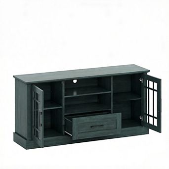 ZUQIETA TV Stand - Storage, Glass Doors & Drawer for 65/70" TVs, Vintage Green