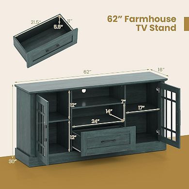 ZUQIETA TV Stand - Storage, Glass Doors & Drawer for 65/70" TVs, Vintage Green