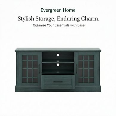 ZUQIETA TV Stand - Storage, Glass Doors & Drawer for 65/70" TVs, Vintage Green