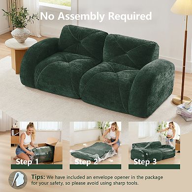 Merax 2-Seater Boneless Loveseats Soft Velvet Fabric 32D High Density Sponge Ergonomic Design
