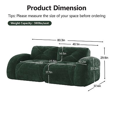 Merax 2-Seater Boneless Loveseats Soft Velvet Fabric 32D High Density Sponge Ergonomic Design