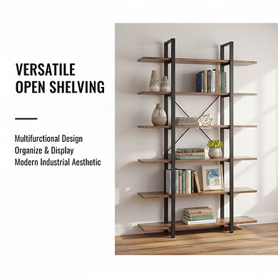 ZUQIETA 5-Tier Vintage Industrial Bookcase, 72" H x 47" L x 12" W
