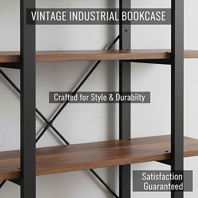 ZUQIETA 5-Tier Vintage Industrial Bookcase, 72" H x 47" L x 12" W