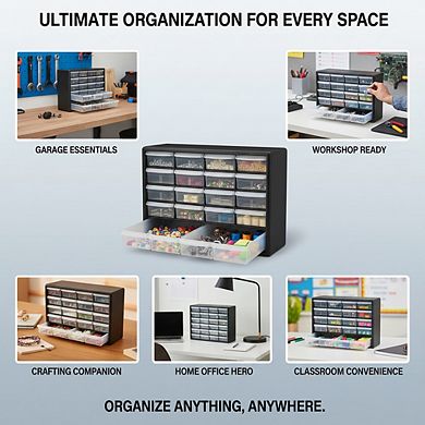 KSIZUIS 24-Drawer Storage Cabinet - Compact 20"W Organizer for Garage, Crafts & Makeup, Black