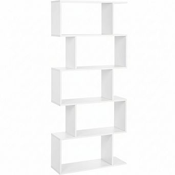 ZUQIETA 5 tier Wooden Bookcase, Freestanding Room Divider & Display Shelf, White