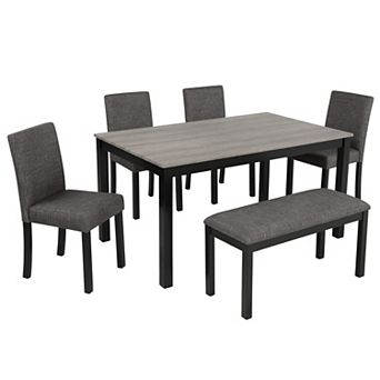 Merax 6 pc Modern Dining Table Set Light Gray Black Rectangular Table