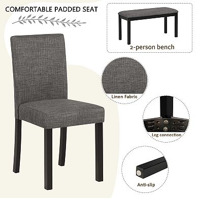 Merax 6-Piece Modern Dining Table Set Light Gray Black Rectangular Table