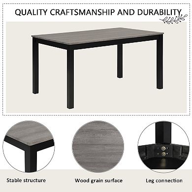 Merax 6-Piece Modern Dining Table Set Light Gray Black Rectangular Table