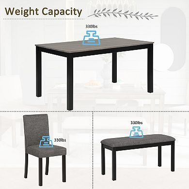 Merax 6-Piece Modern Dining Table Set Light Gray Black Rectangular Table