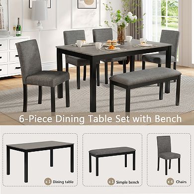 Merax 6-Piece Modern Dining Table Set Light Gray Black Rectangular Table