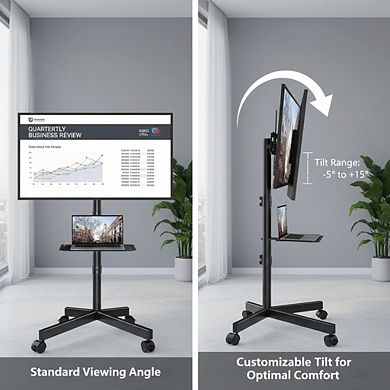 ZUQIETA Mobile TV Stand with Tilt & Locking Wheels - for 23-60” TVs up to 88 lbs, Black