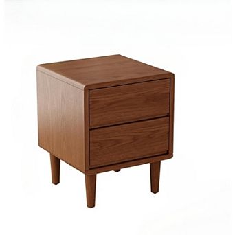 ZUQIETA Solid Wood Mid-Century Nightstand with Drawers, Walnut Bedside Table for Bedroom & Office