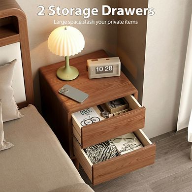 ZUQIETA Solid Wood Mid-Century Nightstand with Drawers, Walnut Bedside Table for Bedroom & Office